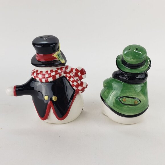 2004 Fitz & Floyd Christmas Holly Jolly Snowman Salt & Pepper Shaker Set - Picture 4 of 8